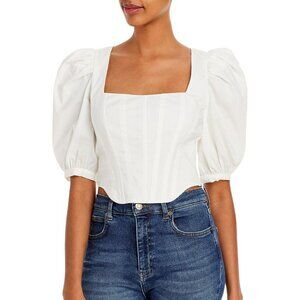 NWOT WAYF Women's Avalon Puff Sleeve Bustier top, Ivory White, L
